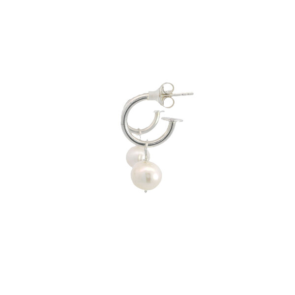 Sterling Silver 7-7.5mm Freshwater Pearl Dangle 14x2mm Huggie Hoops