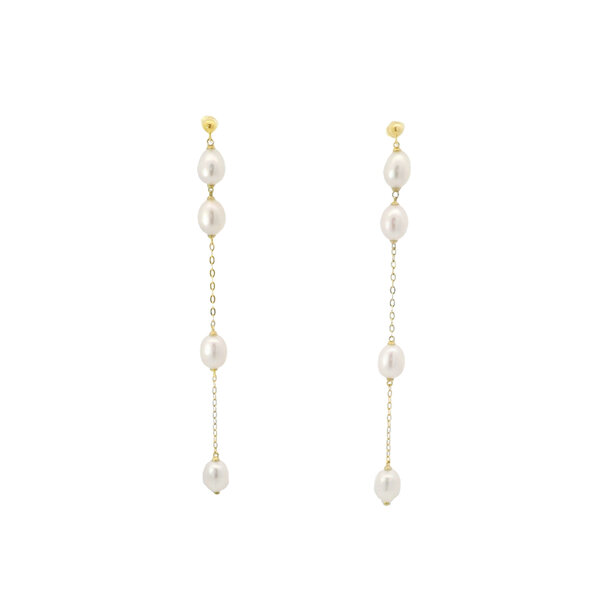 10K Yellow Gold 5-5.5mm Rice Pearl Drop Earrings