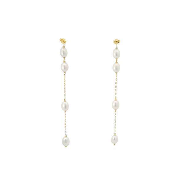 10K Yellow Gold 5-5.5mm Rice Pearl Drop Earrings