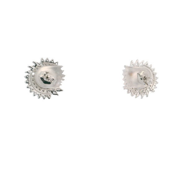 Sterling Silver CZ & 9mm White Freshwater Pearl Post Earrings