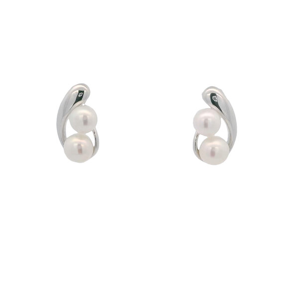 Sterling Silver 7-8mm White Freshwater Pearls Swirl Post Earrings 21x12mm