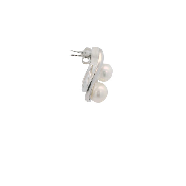 Sterling Silver 7-8mm White Freshwater Pearls Swirl Post Earrings 21x12mm