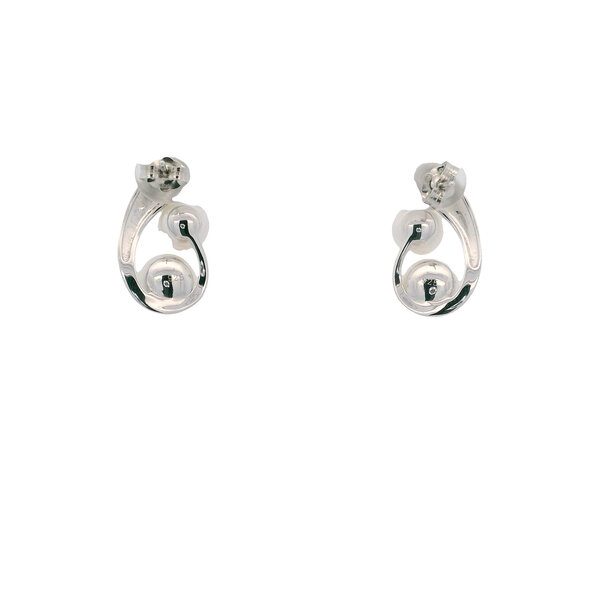 Sterling Silver 7-8mm White Freshwater Pearls Swirl Post Earrings 21x12mm