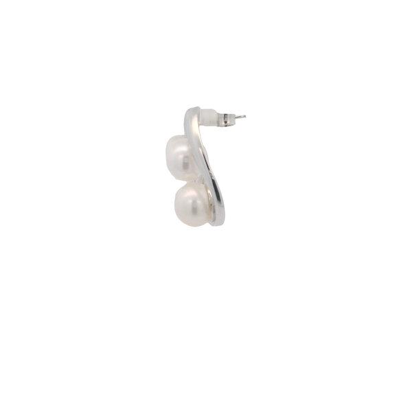 Sterling Silver 7-8mm White Freshwater Pearls Swirl Post Earrings 21x12mm