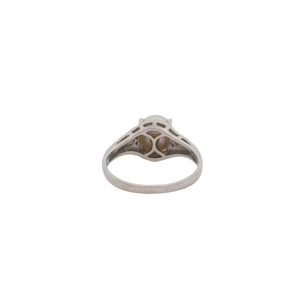 Platinum 1950's 8mm Silver Akoya .06ct Diamond Ring Size 7