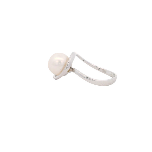 Sterling Silver 9.5mm White Freshwater Pearl Swirl Ring Size 7.5