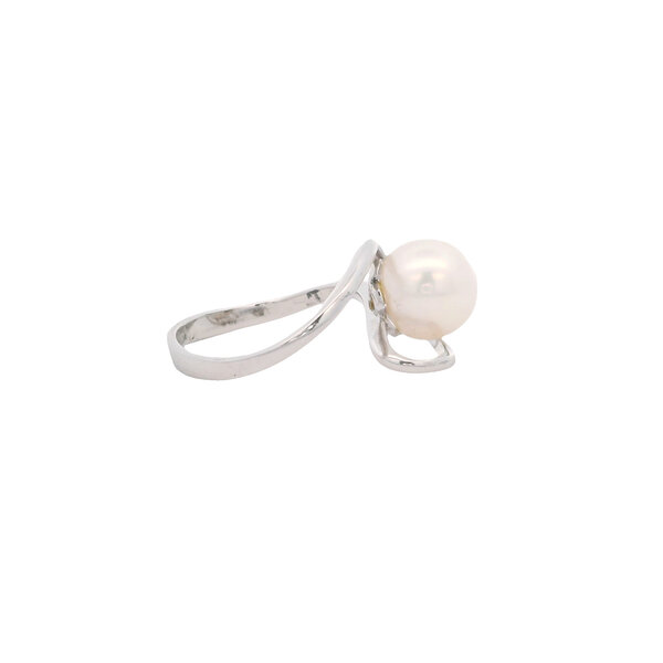 Sterling Silver 9.5mm White Freshwater Pearl Swirl Ring Size 7.5