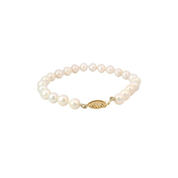 14K Yellow Gold 7-7.5mm Akoya Pearl Bracelet 7.25"