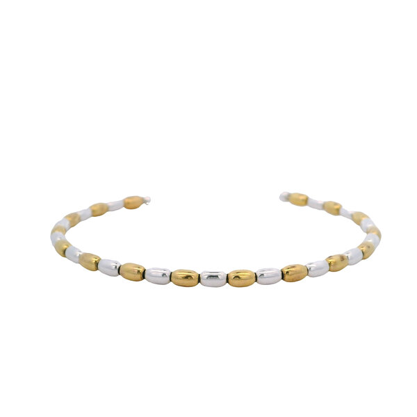 Gold Filled & Sterling Silver Alternating  Medium Rice Bead Cuff