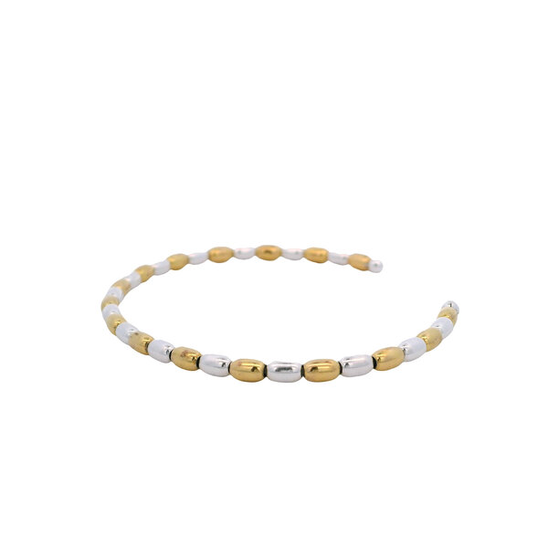 Gold Filled & Sterling Silver Alternating  Medium Rice Bead Cuff