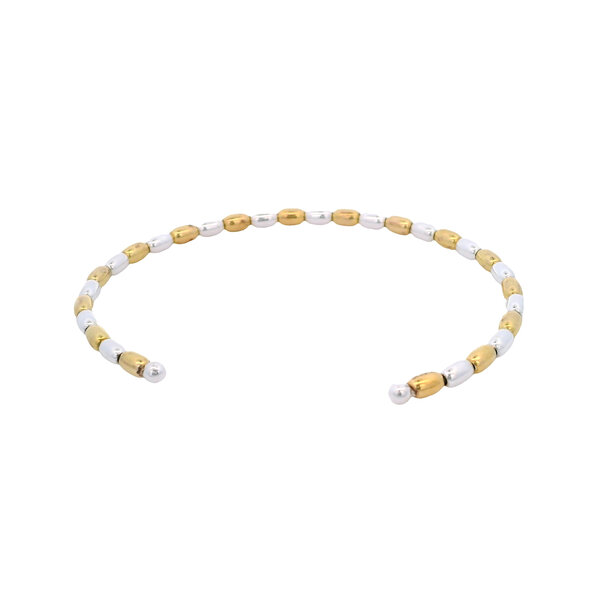 Gold Filled & Sterling Silver Alternating  Medium Rice Bead Cuff
