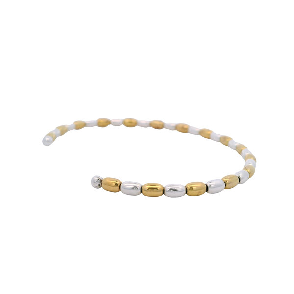 Gold Filled & Sterling Silver Alternating  Medium Rice Bead Cuff