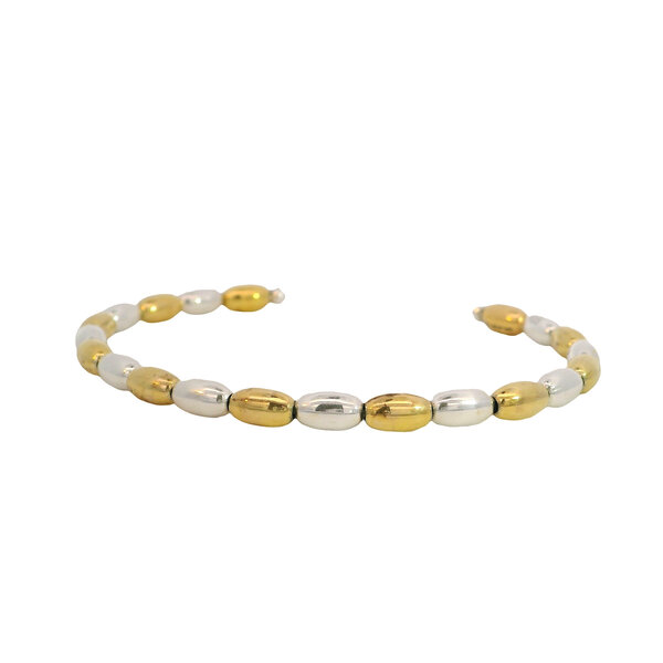 Gold Filled & Sterling Silver Alternating Jumbo Rice Bead Cuff