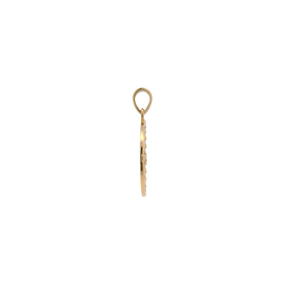 14K Yellow Gold Gold Creations Original . ct Diamond Charleston Ironwork Inspired Disc Pendant