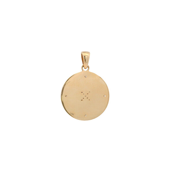 14K Yellow Gold Gold Creations Original . ct Diamond Charleston Ironwork Inspired Disc Pendant