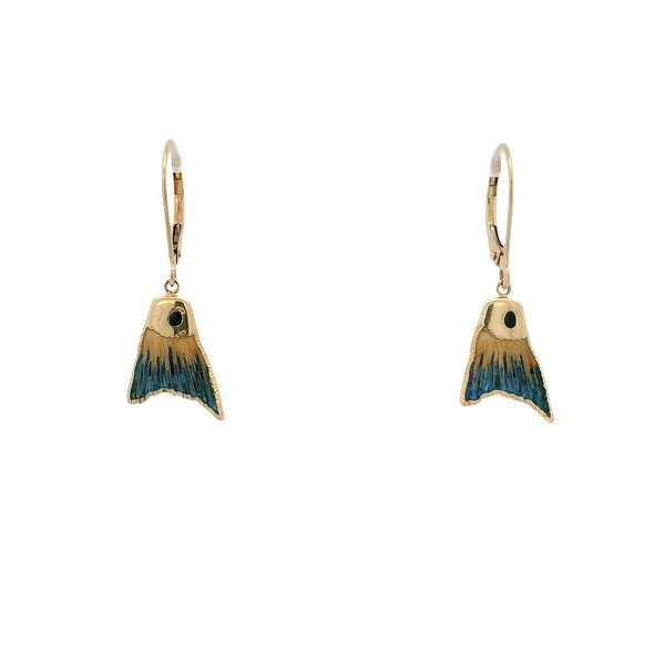 14K Yellow Gold Gold Creations Original Diamond Cut Enamel Redfish Tail Leverback Earrings Small