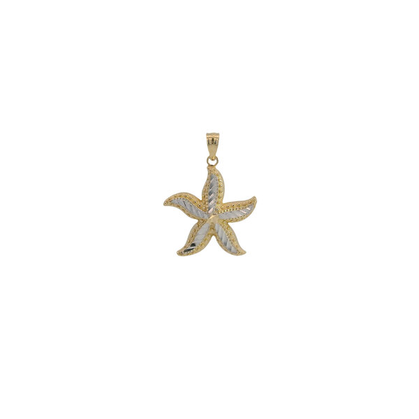14K Yellow & White Gold Diamond Cut Large Starfish Pendant