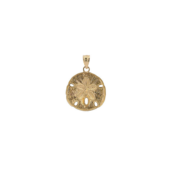 14K Yellow & White Gold Diamond Cut Brushed Sand Dollar Pendant Small