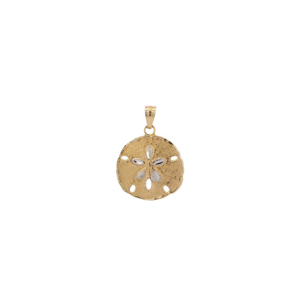 14K Yellow & White Gold Diamond Cut Brushed Sand Dollar Pendant Small