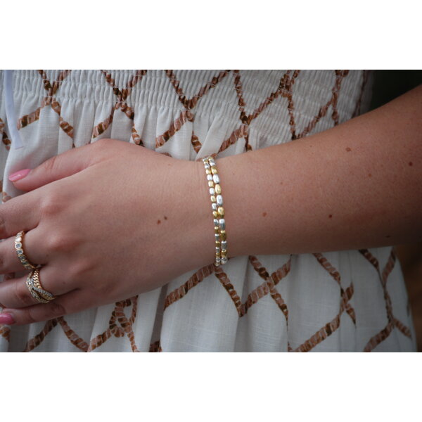 Gold Filled & Sterling Silver Alternating Jumbo Rice Bead Cuff