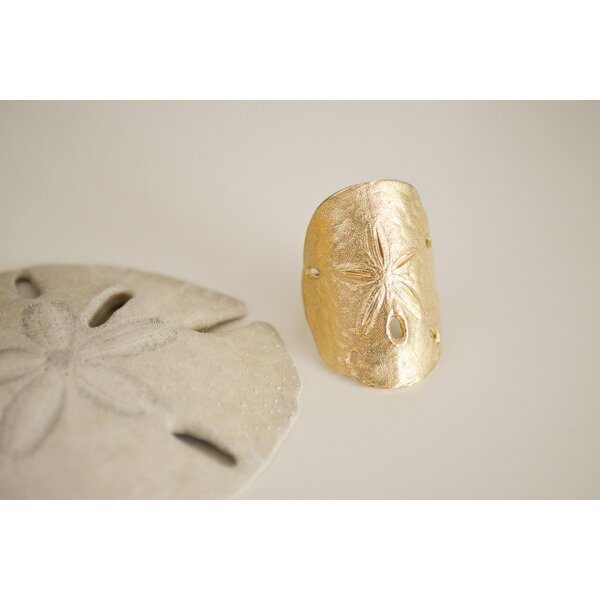 14K Yellow Gold Handmade Sand Dollar Ring Size 7