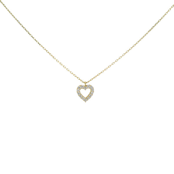 14K Yellow Gold Cubic Zirconia Heart Necklace 16"-18" Adjustable