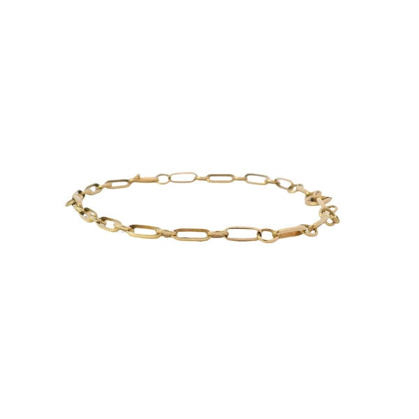 14K Yellow Gold 1950's 3mm Small Link Charm Bracelet 7.5"