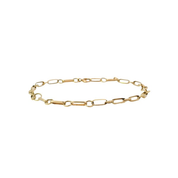 14K Yellow Gold 1950's 3mm Small Link Charm Bracelet 7.5"