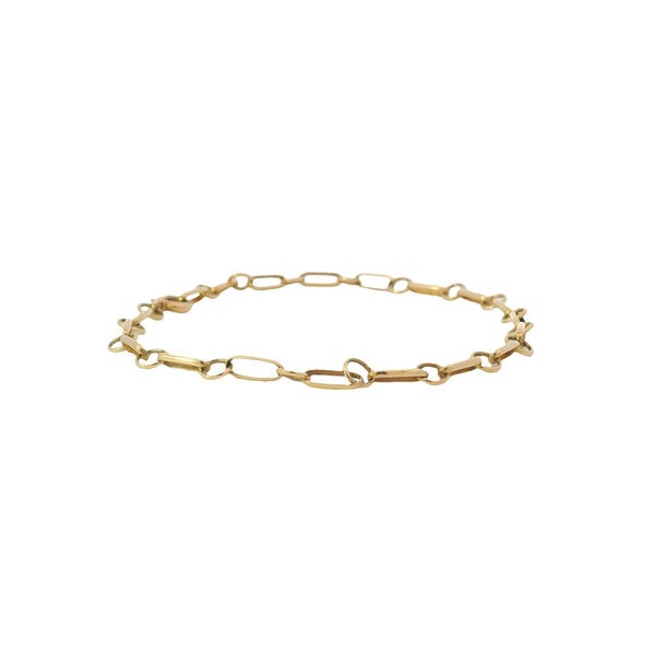 14K Yellow Gold 1950's 3mm Small Link Charm Bracelet 7.5"