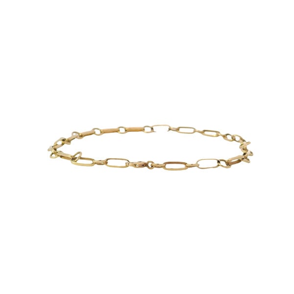 14K Yellow Gold 1950's 3mm Small Link Charm Bracelet 7.5"