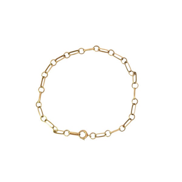 14K Yellow Gold 1950's 3mm Small Link Charm Bracelet 7.5"