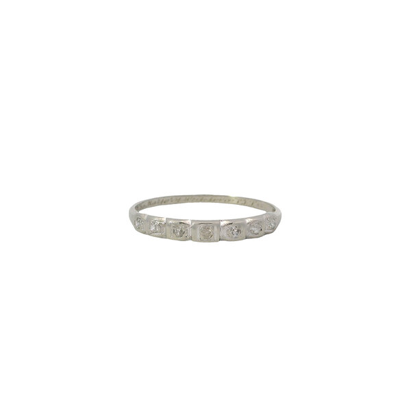 14K White Gold 1920's .07ct Single Cut Diamond Band Size 7.5