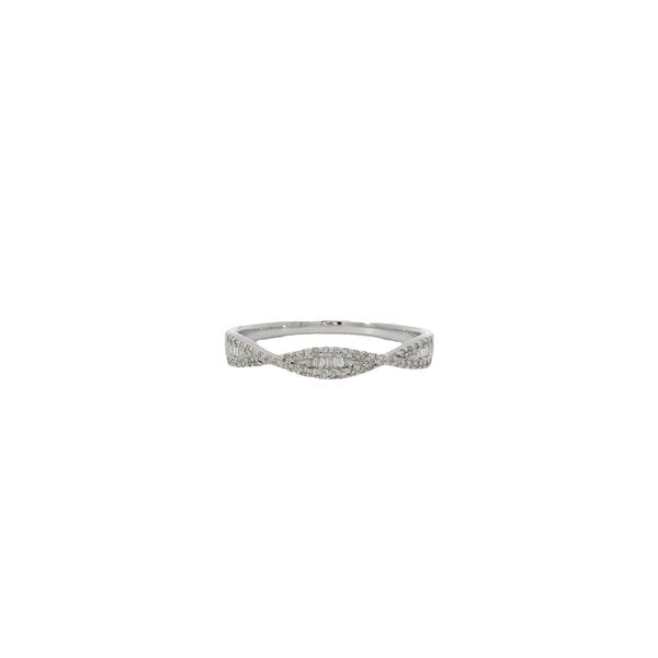 14K White Gold .17ct Baguette & Round Diamond Woven Band Size 7