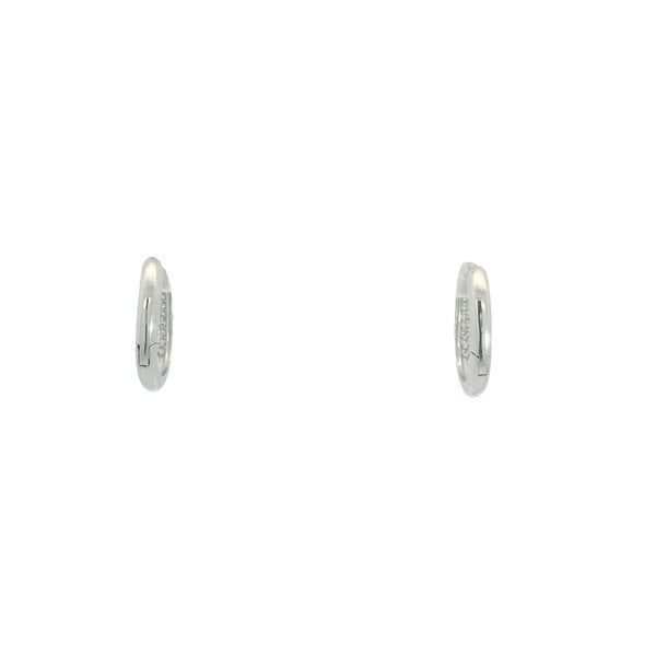 Sterling Silver Pave Cubic Zirconia 15x2.5mm Oval Huggie Hoops