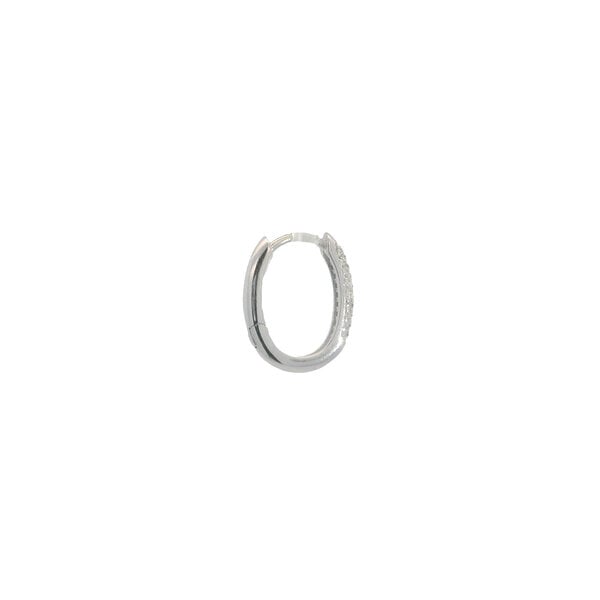 Sterling Silver Pave Cubic Zirconia 15x2.5mm Oval Huggie Hoops