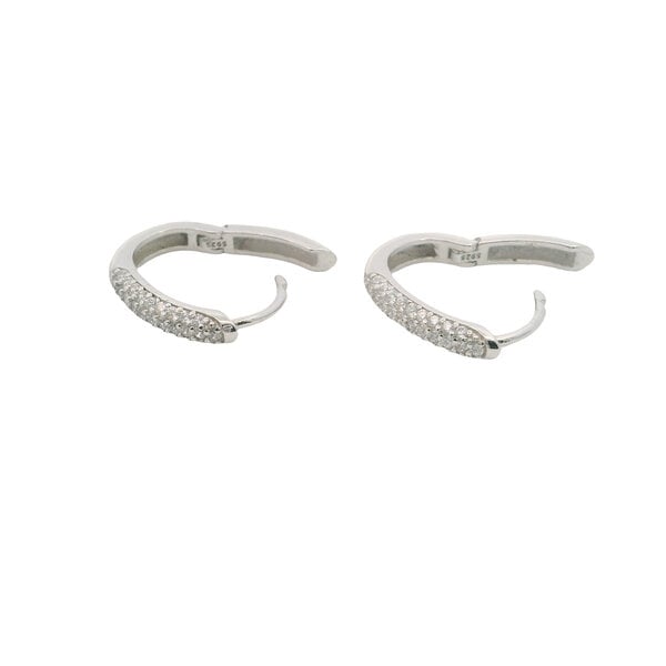 Sterling Silver Pave Cubic Zirconia 15x2.5mm Oval Huggie Hoops