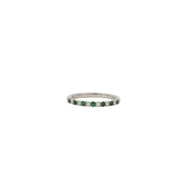 14K White Gold .18ct Emerald & .11ct Diamond Band Size 6.25