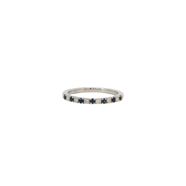 14K White Gold .18ct Sapphire & .11ct Diamond Band Size 6.25