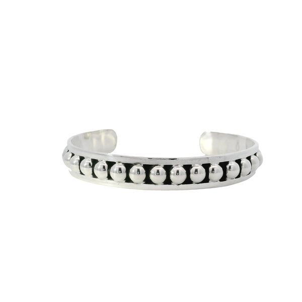 Sterling Silver 11mm Beaded and Oxidized Cuff