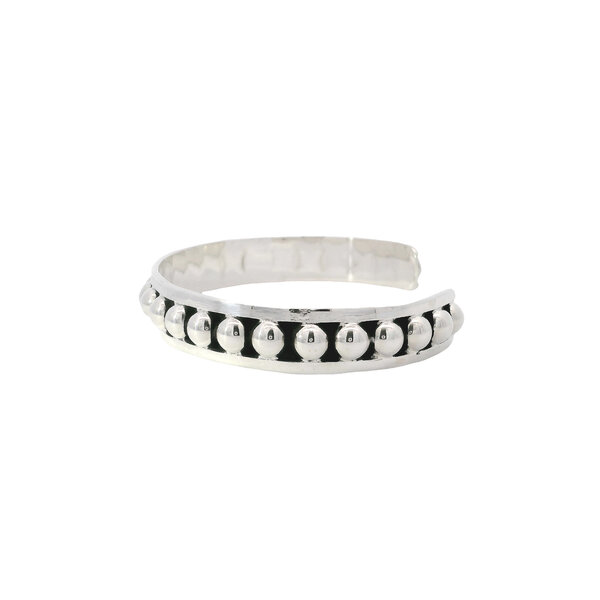Sterling Silver 11mm Beaded and Oxidized Cuff