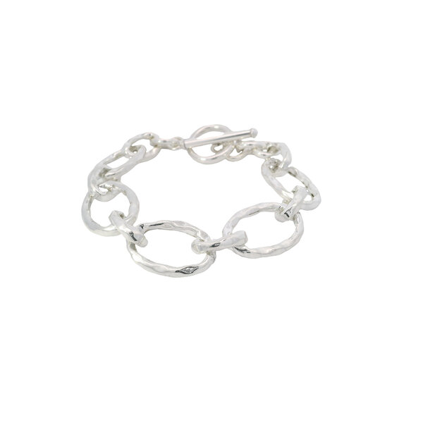 Sterling Silver 18mm Textured Oval Link Toggle Bracelet 8"
