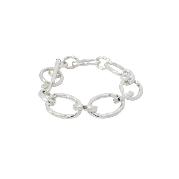 Sterling Silver 18mm Textured Oval Link Toggle Bracelet 8"