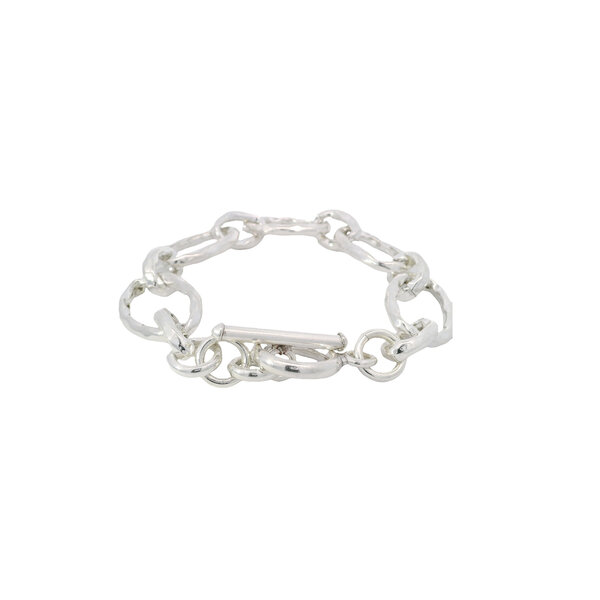 Sterling Silver 18mm Textured Oval Link Toggle Bracelet 8"