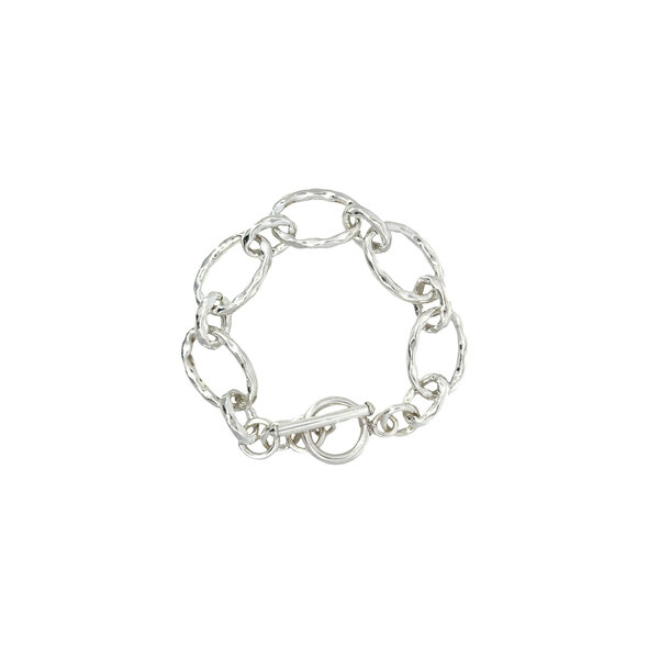 Sterling Silver 18mm Textured Oval Link Toggle Bracelet 8"