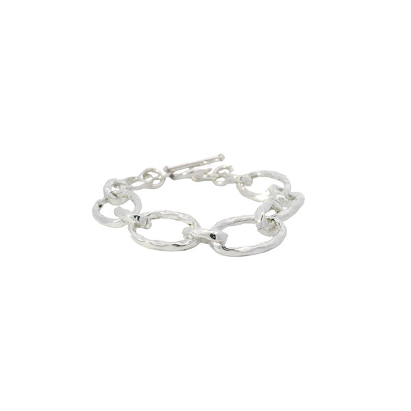 Sterling Silver 18mm Textured Oval Link Toggle Bracelet 9"