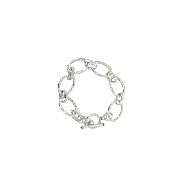 Sterling Silver 18mm Textured Oval Link Toggle Bracelet 9"