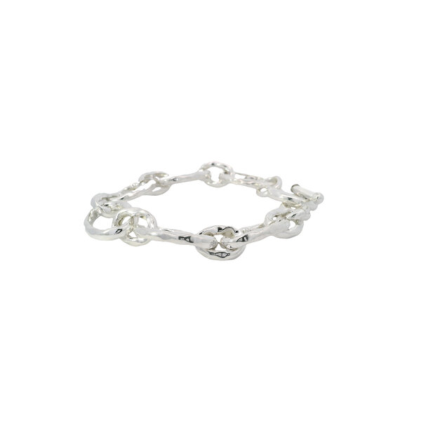 Sterling Silver 18mm Textured Oval Link Toggle Bracelet 9"
