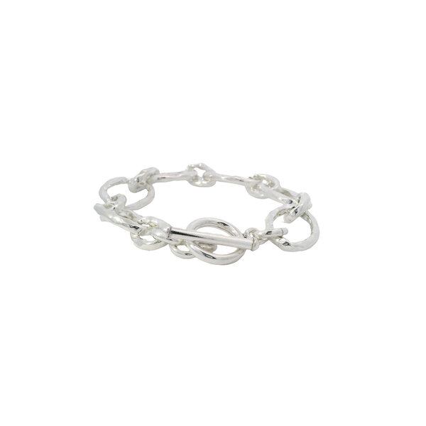Sterling Silver 18mm Textured Oval Link Toggle Bracelet 9"