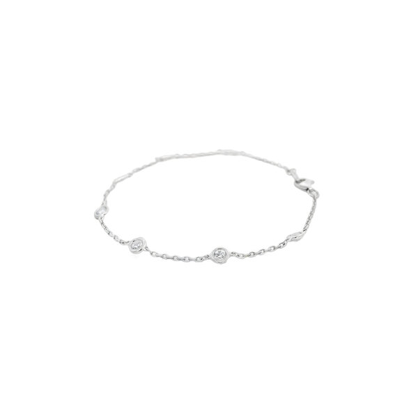Sterling Silver 4mm Cubic Zirconia Station Bracelet 7.25"