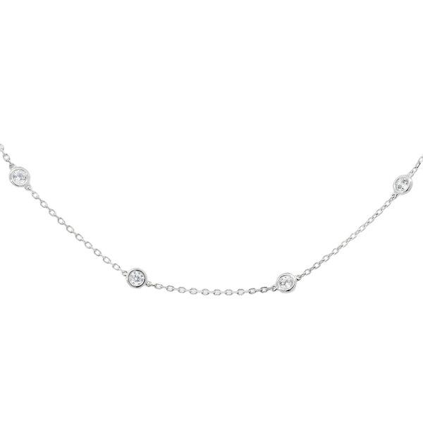 Sterling Silver 4mm Cubic Zirconia Station Necklace 16"-17"-18" Adjustable